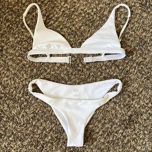 Ark Swimwear White Bralette and White Cheeky Bikini - Size Small